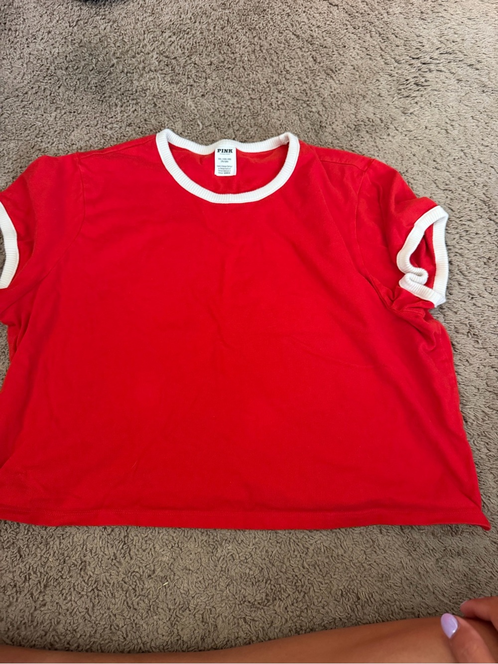 PINK Victoria's Secret Red Ringer Tee with White Trim